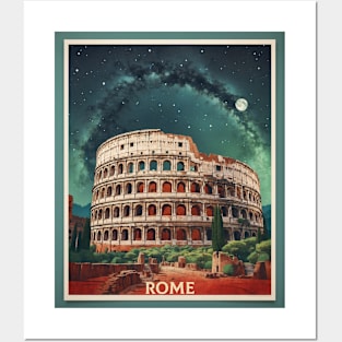 Rome Italy Colosseum Starry Night Vintage Tourism Travel Poster Posters and Art